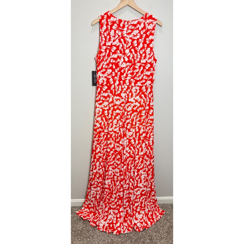 NWT Jessica Howard 14 Pleated Front Maxi Dress Sleeveless Red White Print Jersey - Picture 2 of 14
